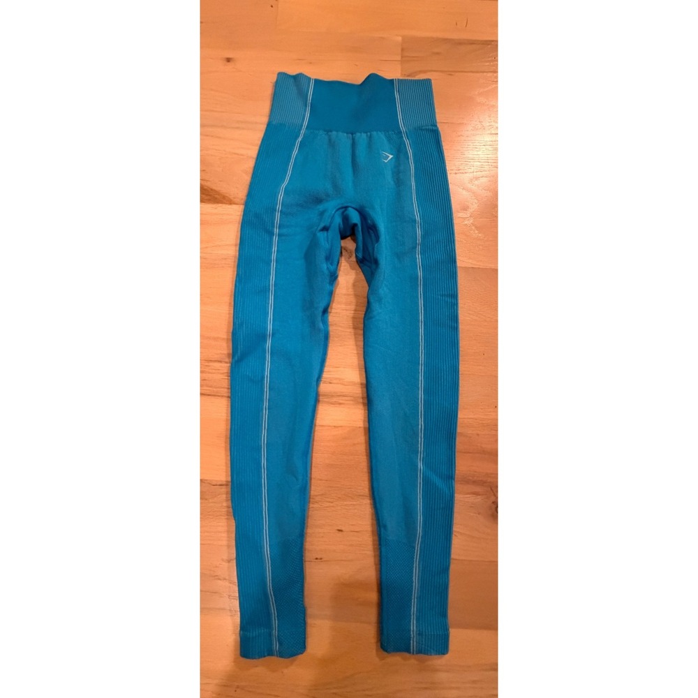 Gymshark Women's Seamless Ribbed Leggings Bright Turquoise Blue High Waist S